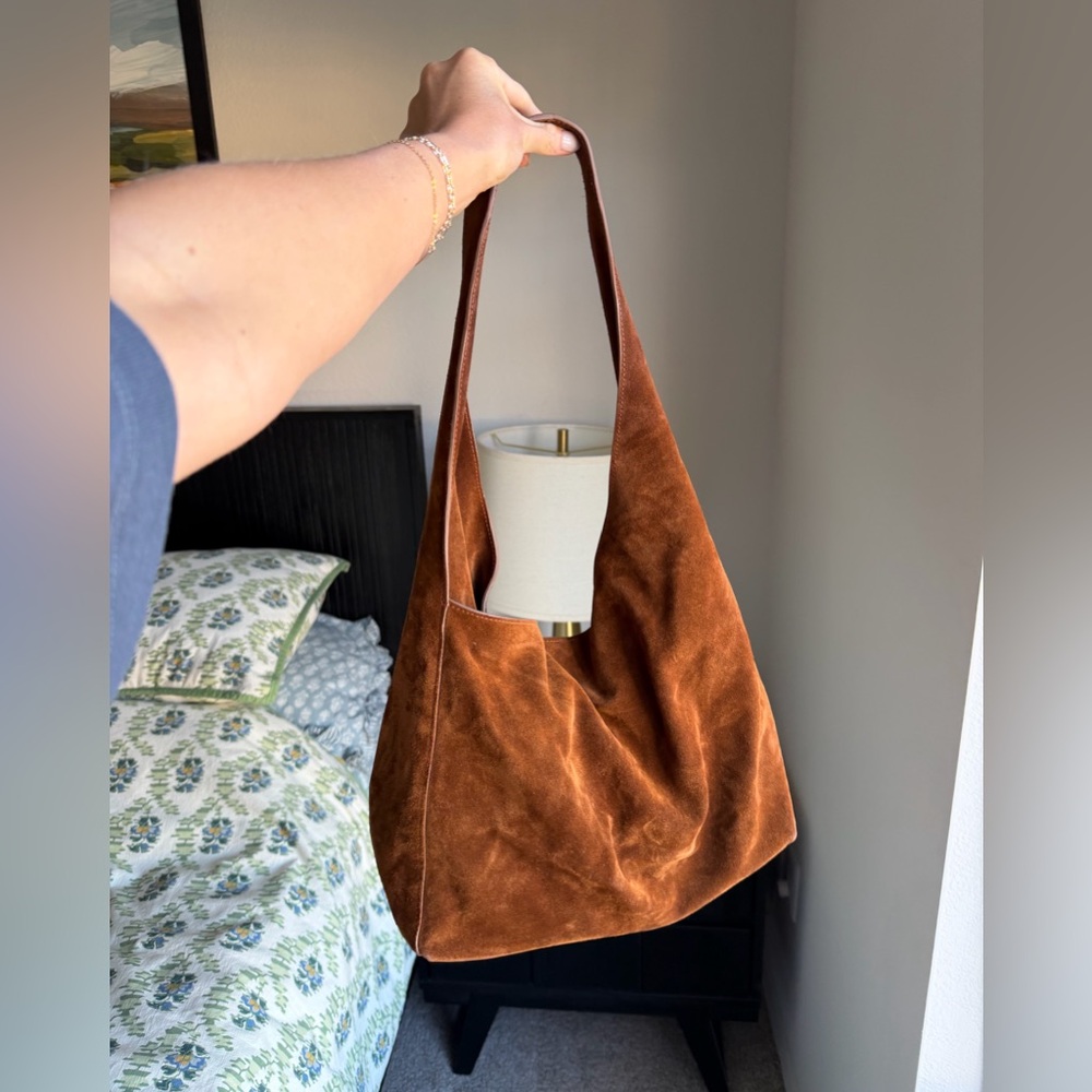Quince Italian Suede Slouchy Shoulder Bag in Whiskey - Picture 4 of 16